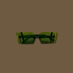 Green rectangular frame sunglasses